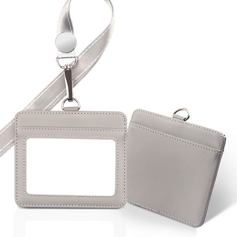 Horizontal Leather Employee's ID Badge Holder Card Holder With Lanyard