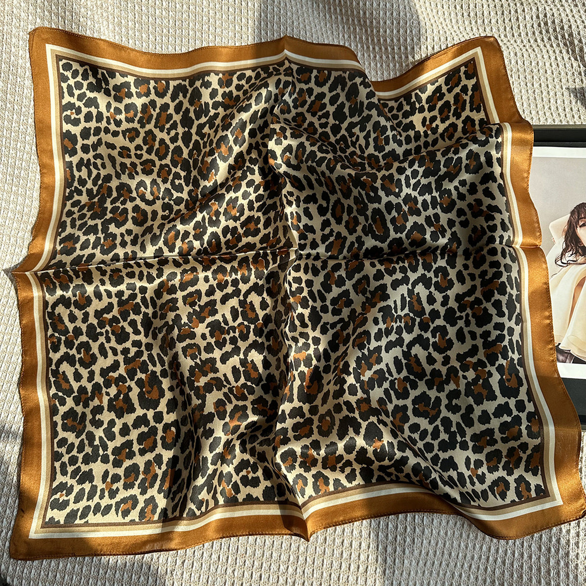 Custom 21" x 21" Leopard Print 100% Silk Bandana Hair Wrap