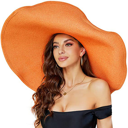Oversized Beach Straw Hat for Women, Fashion Large Wide Brim Visor Hats Handmade Roll Up Floppy Cap