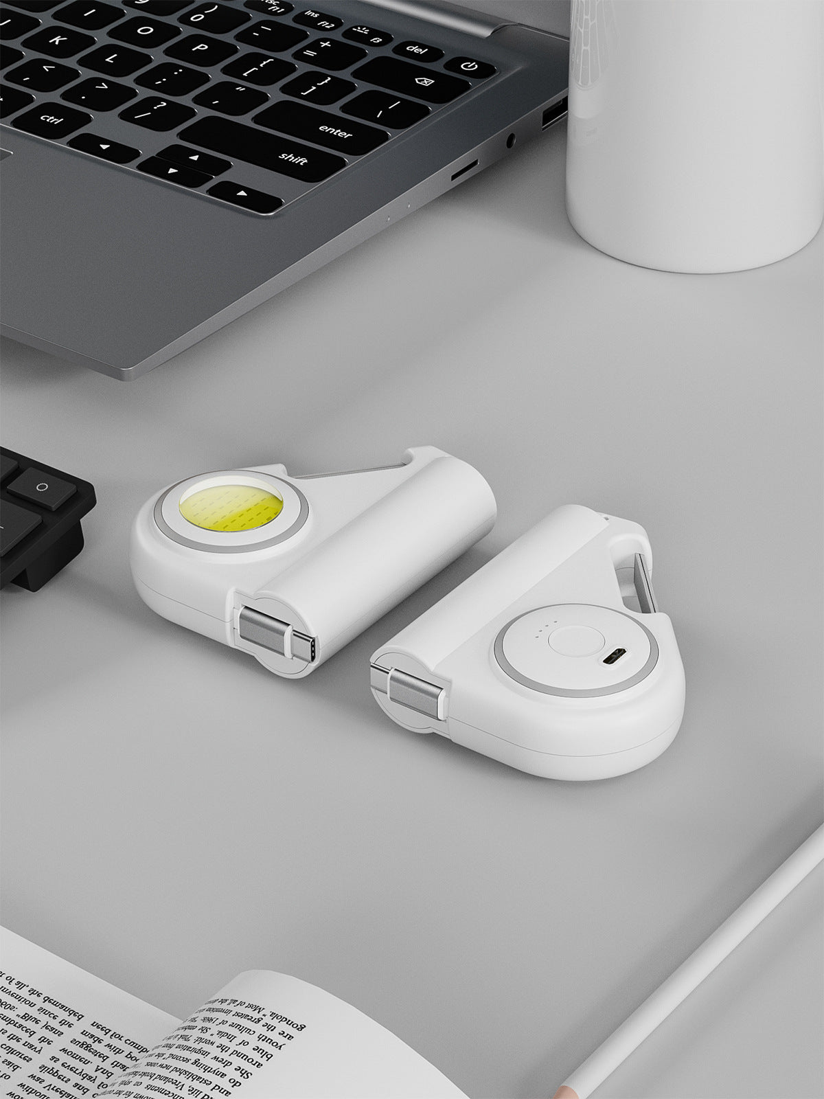 5000mAh Mini Power Bank With Retractable USB-C cable WIth Illumination light With Woven Carabiner