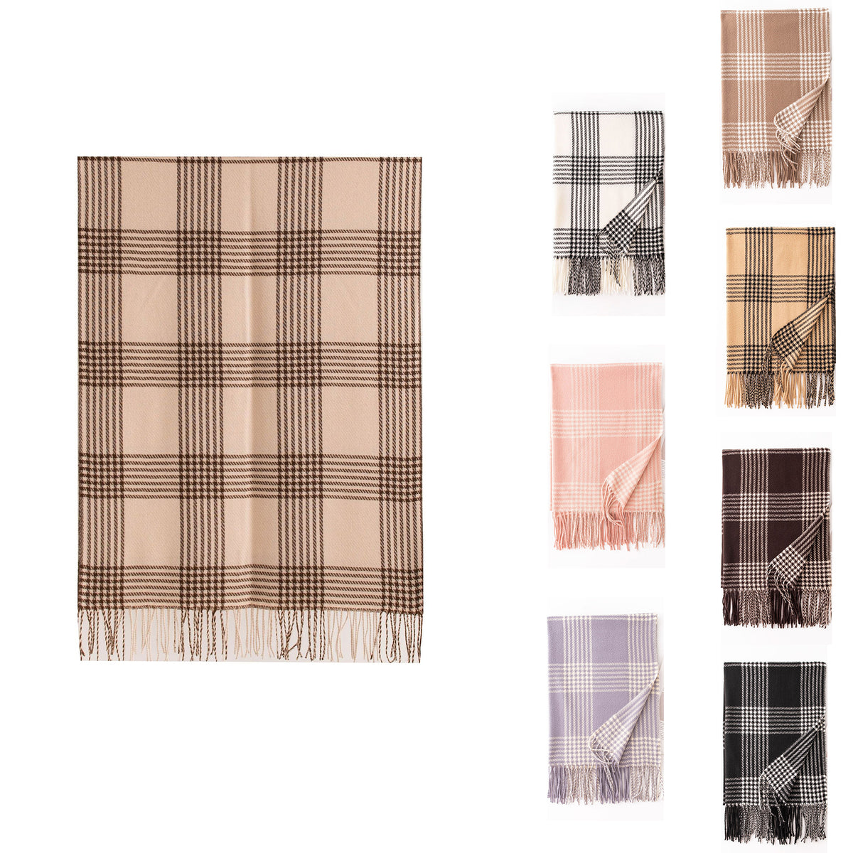 Plaid Faux Cashmere (Polyester) Scarf -Embroidery 25.6"x 78.7"