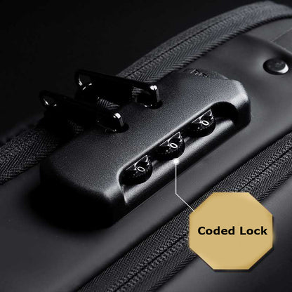 Men's Sling Bag Chest Shoulder Backpack Crossbody Bag W/USB Charging Port and Coded Lock