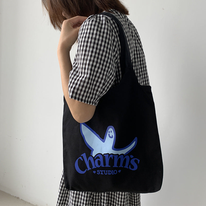 Canvas Grocery Shopping Tote Bag Single Shoulder Bag Daily Casual Bag For Students