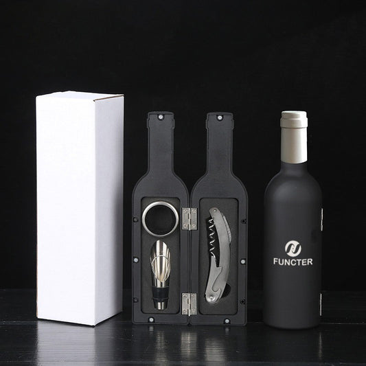 Wine Bottle Shaped Silver Neck Corkscrew Set (White Box) -3 Piece