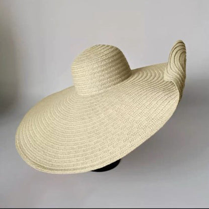 Oversized Beach Straw Hat for Women, Fashion Large Wide Brim Visor Hats Handmade Roll Up Floppy Cap