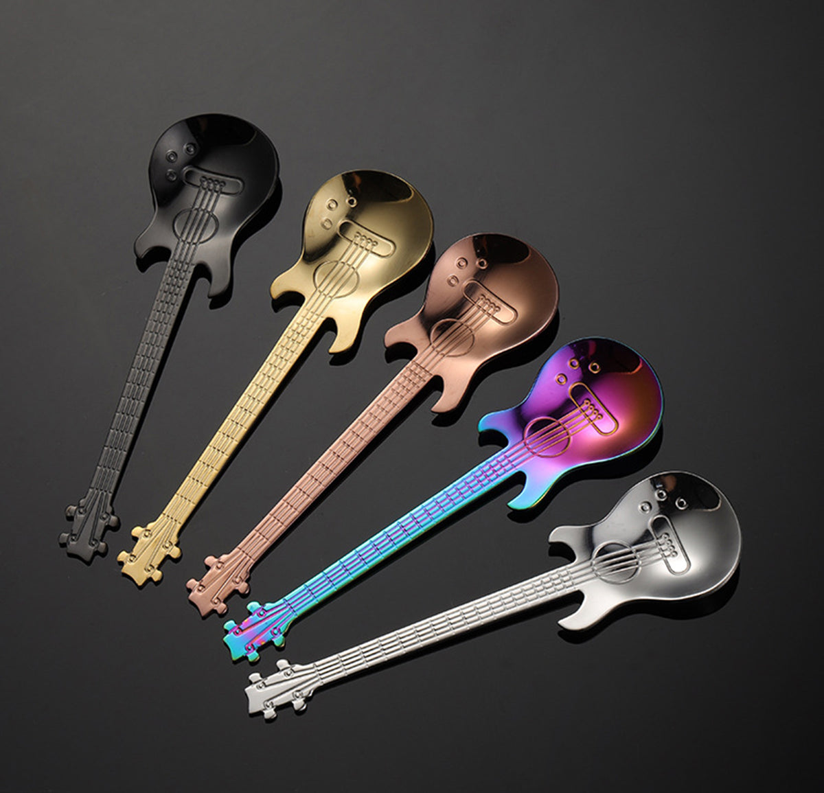 Stainless Steel Spoons Guitar Coffee Teaspoon Cute Demitasse Tea Spoon ( Rainbow )