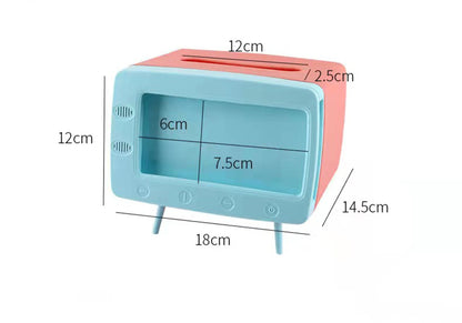 TV Shape Tissue Holder Phone Holder Stand Facial Tissue Box Cover for Home Office Kitchen Desktop