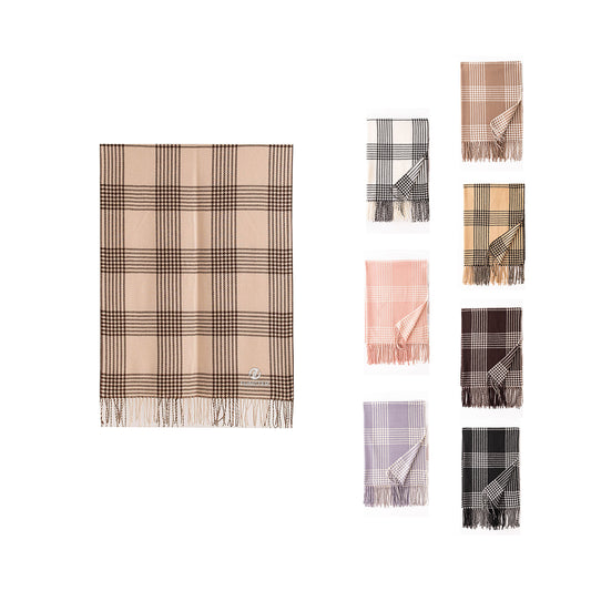 Plaid Faux Cashmere (Polyester) Scarf -Embroidery 25.6"x 78.7"