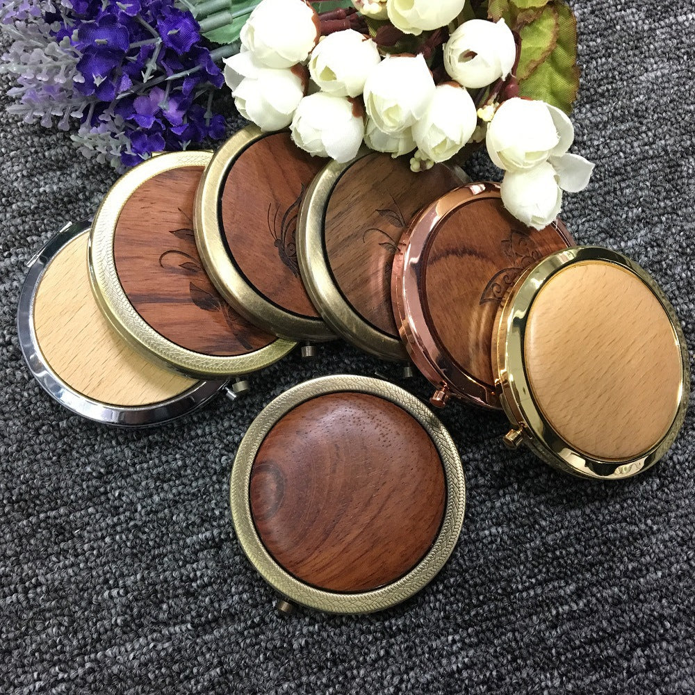 Mini Wooden Round Compact Mirror