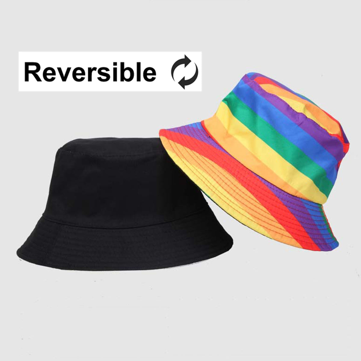 Double-Sided Wear Unisex Polyester Rainbow Bucket Hat