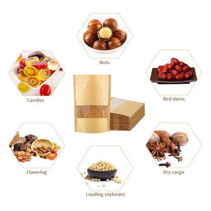 5.5 x 7.9" Kraft Bags with Window Stand Up Ziplock Seal Paper Bag Resealable Food Storage Pouch