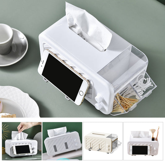 Tissue Cover Box with 2 Slot Storage Tray, Tissue Holder,Cellphone Holder