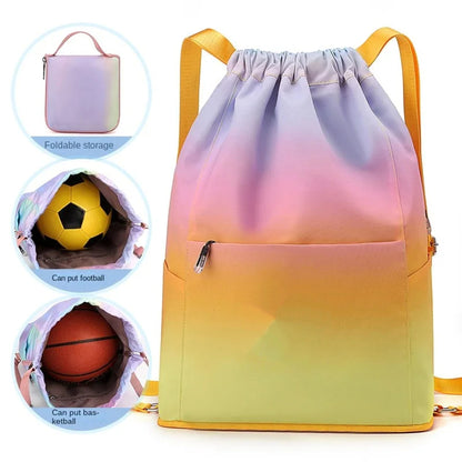 Foldable Gradient Color Drawstring Backpack Sports Gym Bag