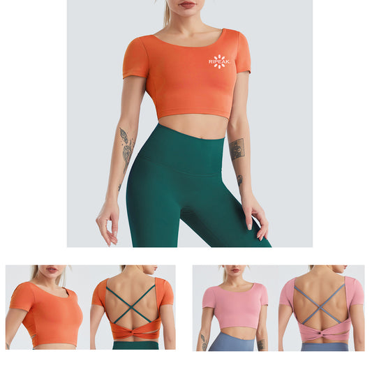 Women's Yoga Sports Bra Strappy Bralette Bra Short Sleeve Yoga Athletic Shirt(Model C)