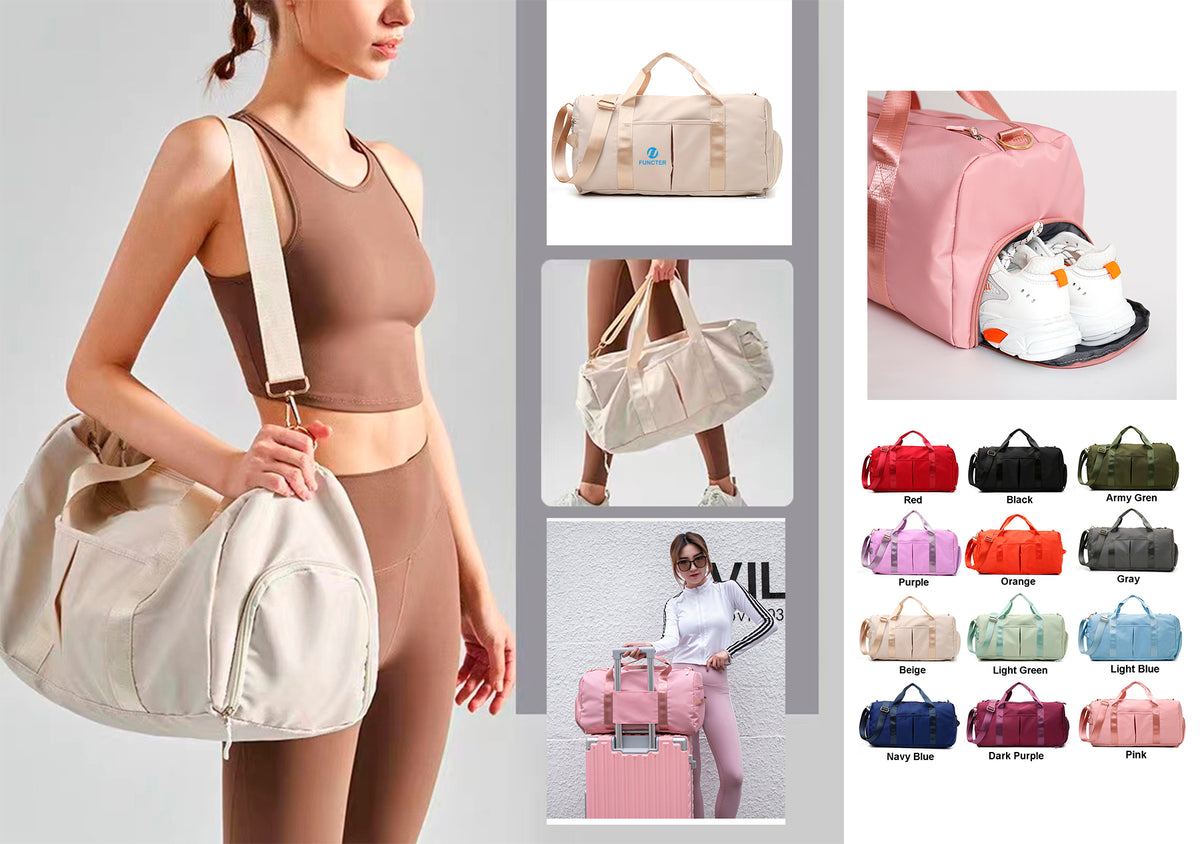 Travel Duffel Bag Sport Gym Bag Nylon Tote Bag Swimming Bag with Shoe Pouch&Wet Pocket