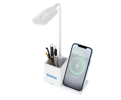 3-Level Brightness LED Desk Wireless Charger Lamp W/Pen Holder
