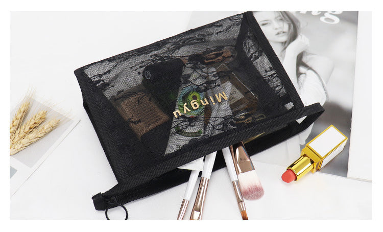 Non-waterproof Lace Toiletry Pouch Bag Mesh Makeup Bag Transparent Pouch(Medium)