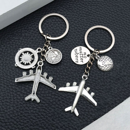 Airplane Shape Key Chain with Passport Earth Pendant Airline Company Giveaway