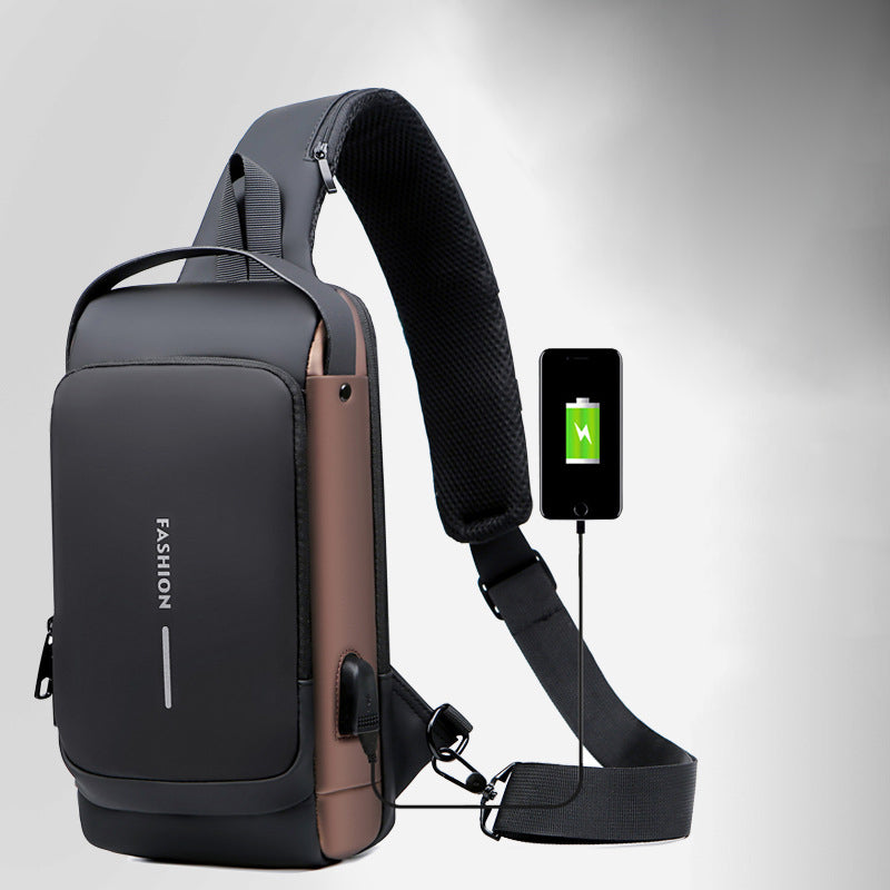 Men's Sling Bag Chest Shoulder Backpack Crossbody Bag W/USB Charging Port and Coded Lock