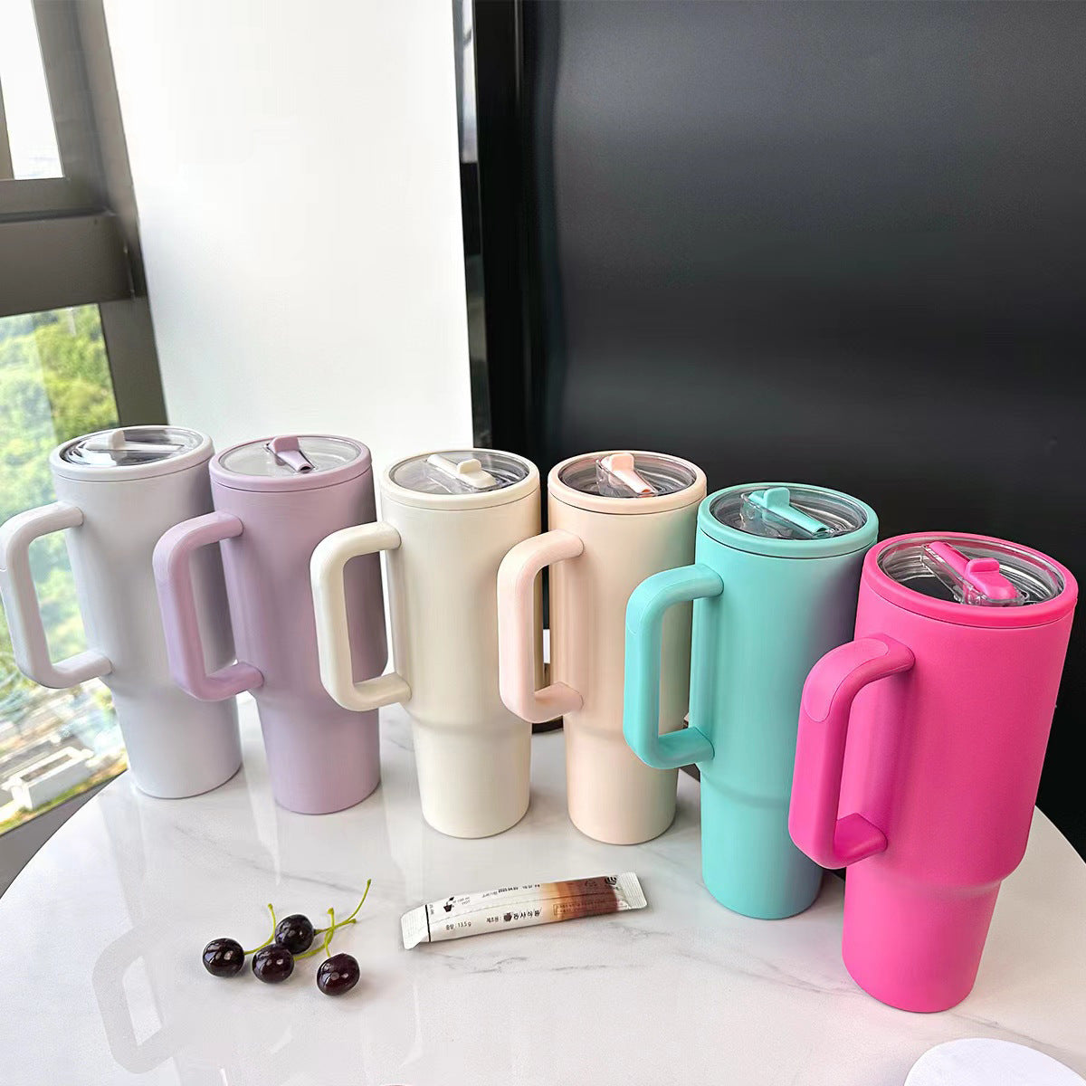 40 Oz/1200ml Car Tumbler Insulated Stainless Steel Water Bottle With Handle & Lid & Flip Straw