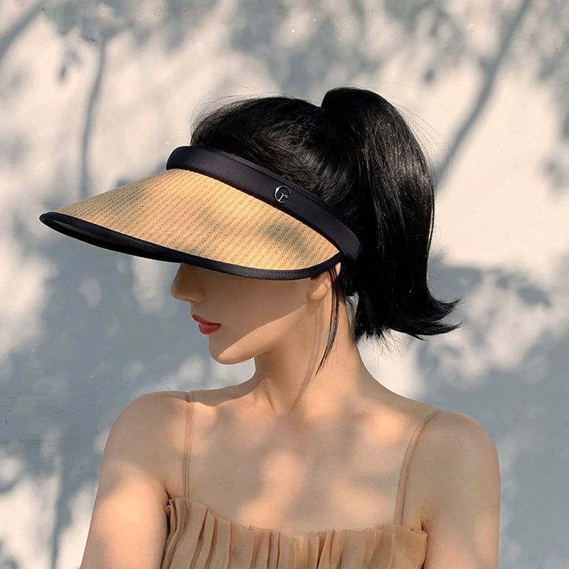 Women Straw Sun Visor Hat Wide Brim Summer UV Protection Beach Cap Foldable