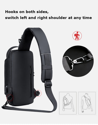 Men's Sling Bag Chest Shoulder Backpack Crossbody Bag W/USB Charging Port and Coded Lock