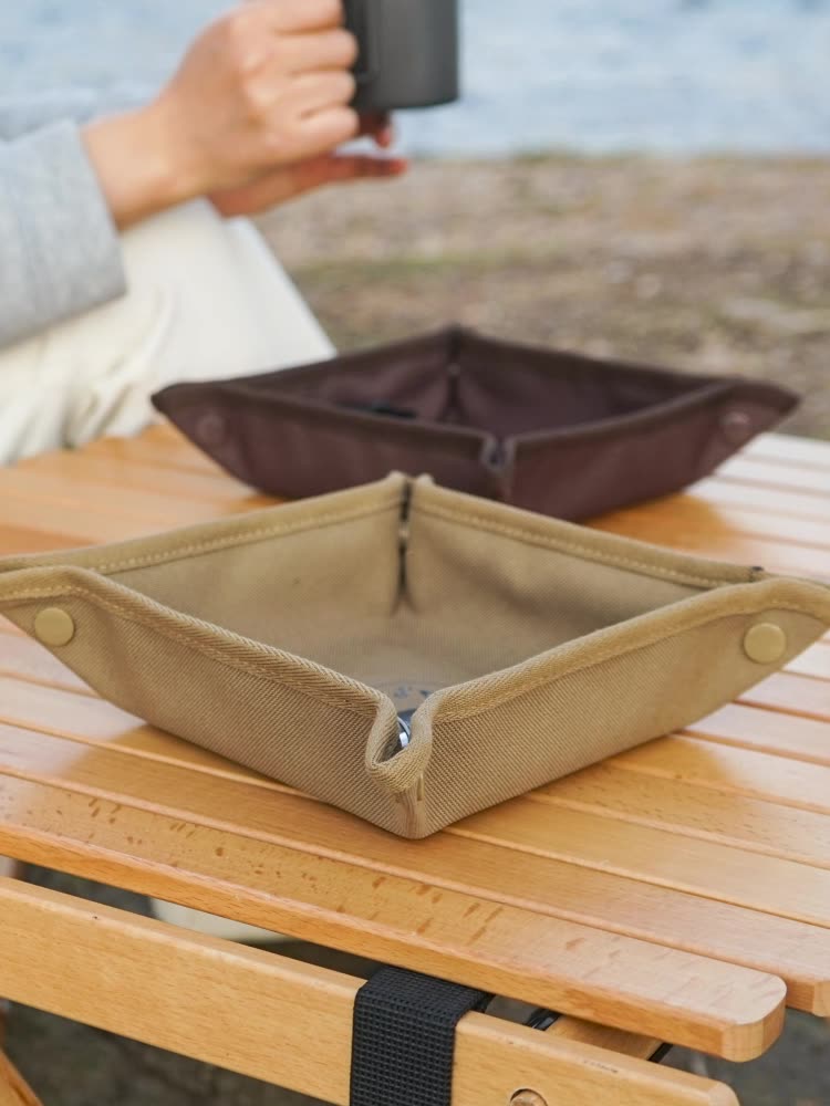 11.8'' x 11.8'' Foldable Canvas Collapsible Storage Tray, Portable Desktop Organizer