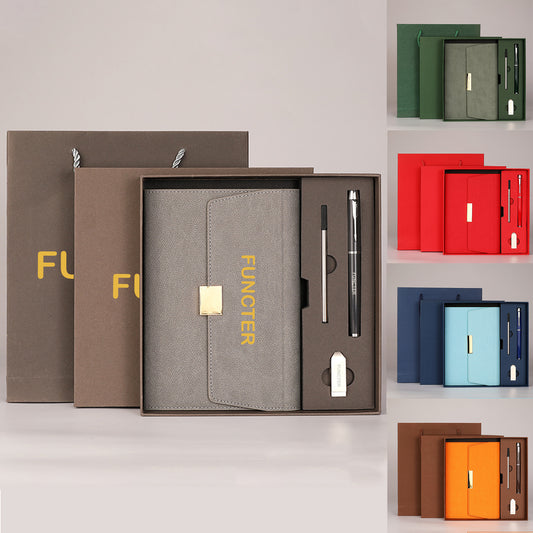 Business Notebook And Pen USB flash drive Set With Gift Box A5 PU Leather Notebook Magnetic Closure