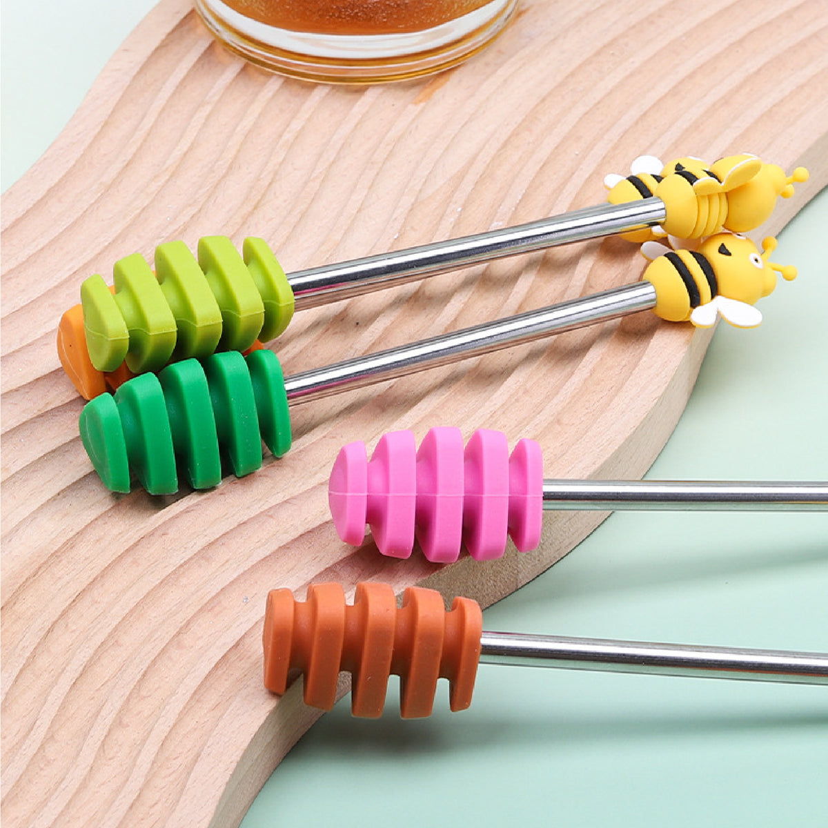 Bee Decor Stainless Steel Honey Dipper Syrup Dipper Silicone Honey Spoon Silicone Stick Stirrer