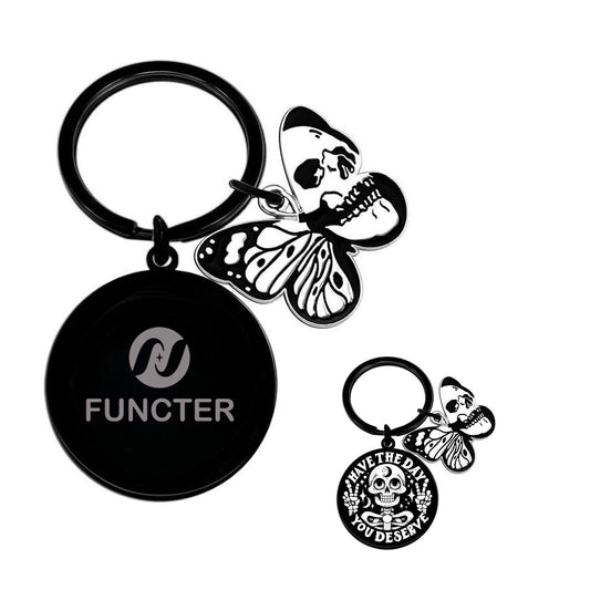 Halloween Skull Keychain With Butterfly Icon
