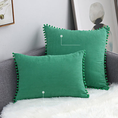 15 x 8" Pompoms Pillowcase Boho Ball Tassel Trimmed Pillowshams Pompom Fringe Cute Pillowcase