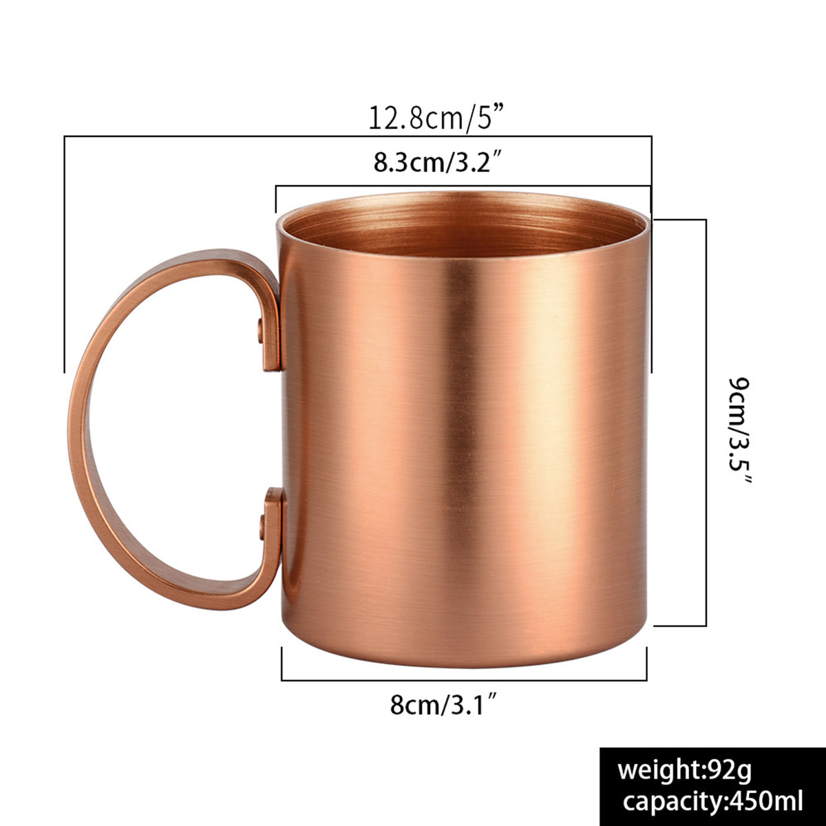 15 Oz. Reusable Copper Bourbon Cup Drinking Mug with Handle