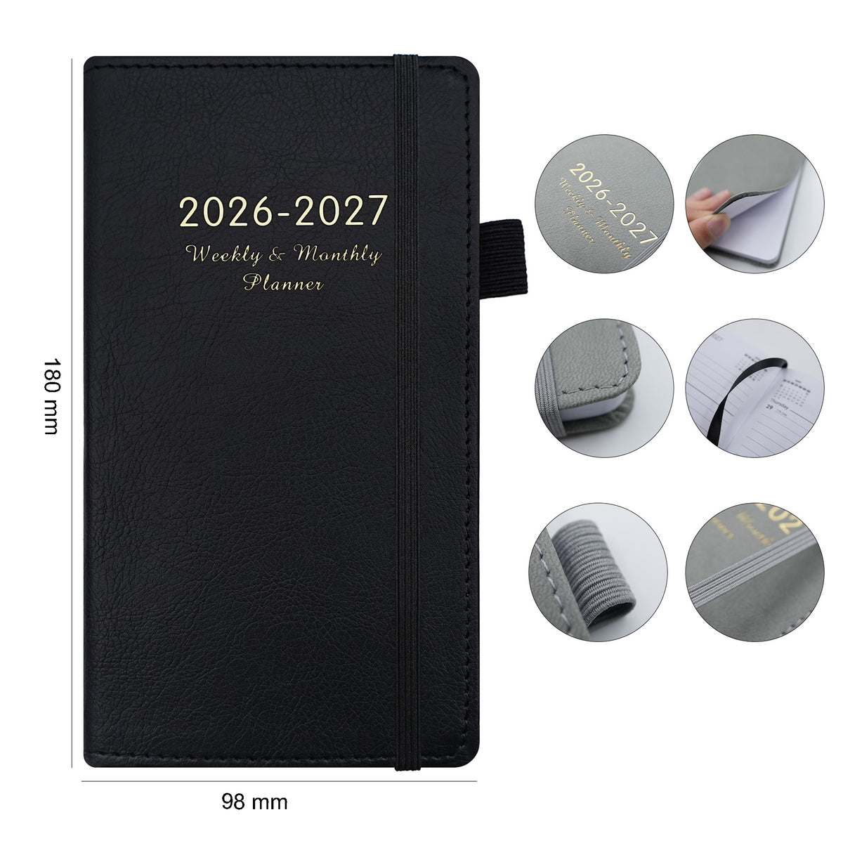 July 2026 - June 2027 Daily Weekly & Monthly Planner A5 PU Soft Cover Pocket Notebook