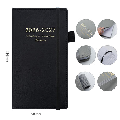 July 2026 - June 2027 Daily Weekly & Monthly Planner A5 PU Soft Cover Pocket Notebook
