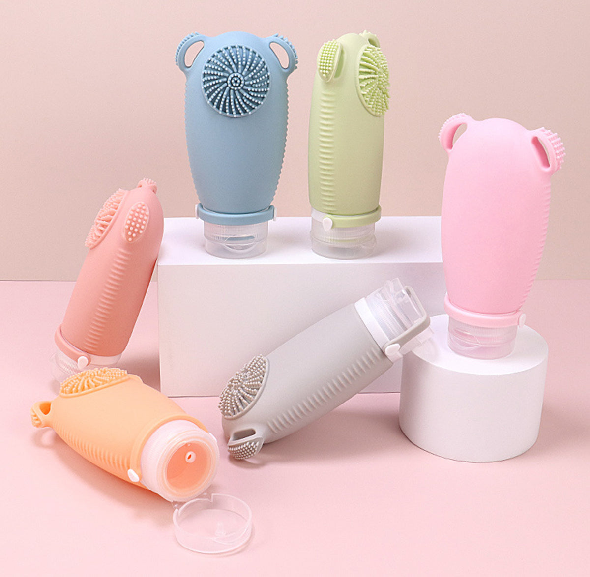Silicone Travel Bottles for Toiletries W/Multi-functional Face Wash