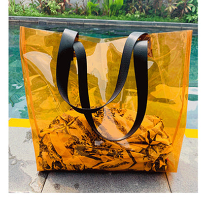 15.8x12" PVC Transparent Waterproof Tote Bag Clear Shoulder Bag For Shopping Outdoors
