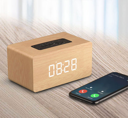 Portable Wood Time Display Wireless Speaker Alarm Clock