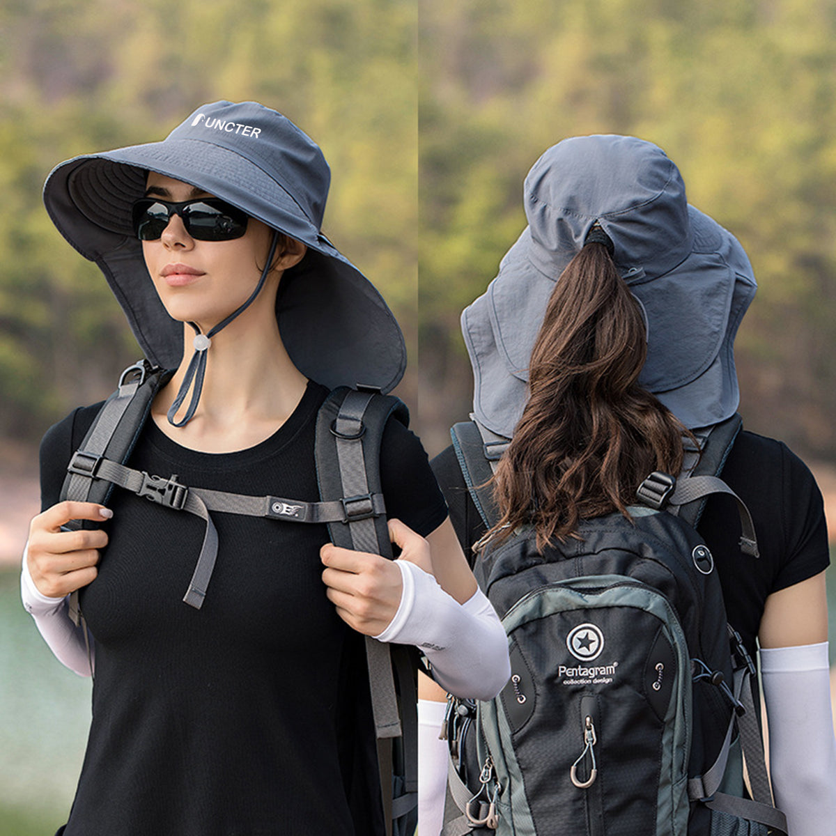 Outdoor Summer Bucket Hat Sun Hat with Ponytail Hole for Women