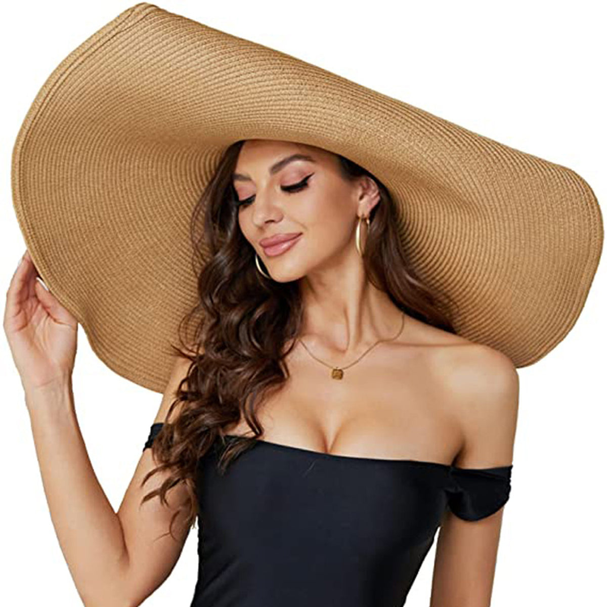 Oversized Beach Straw Hat for Women, Fashion Large Wide Brim Visor Hats Handmade Roll Up Floppy Cap