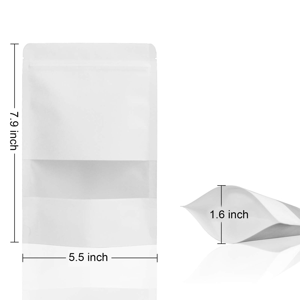 5.5 x 7.9" White Kraft Paper Bags W/Window Stand Up Ziplock Resealable Pouch Coffee Bag