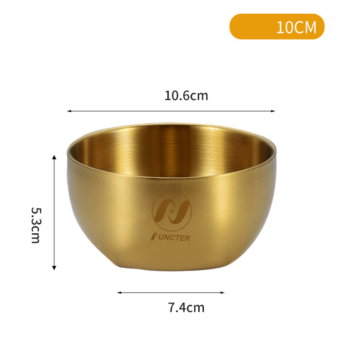 Golden 304 Stainless Steel Rice Round Bowl Heat-Resistant Soup Bowl Kimchi Double-Layer Bowl 106 mm