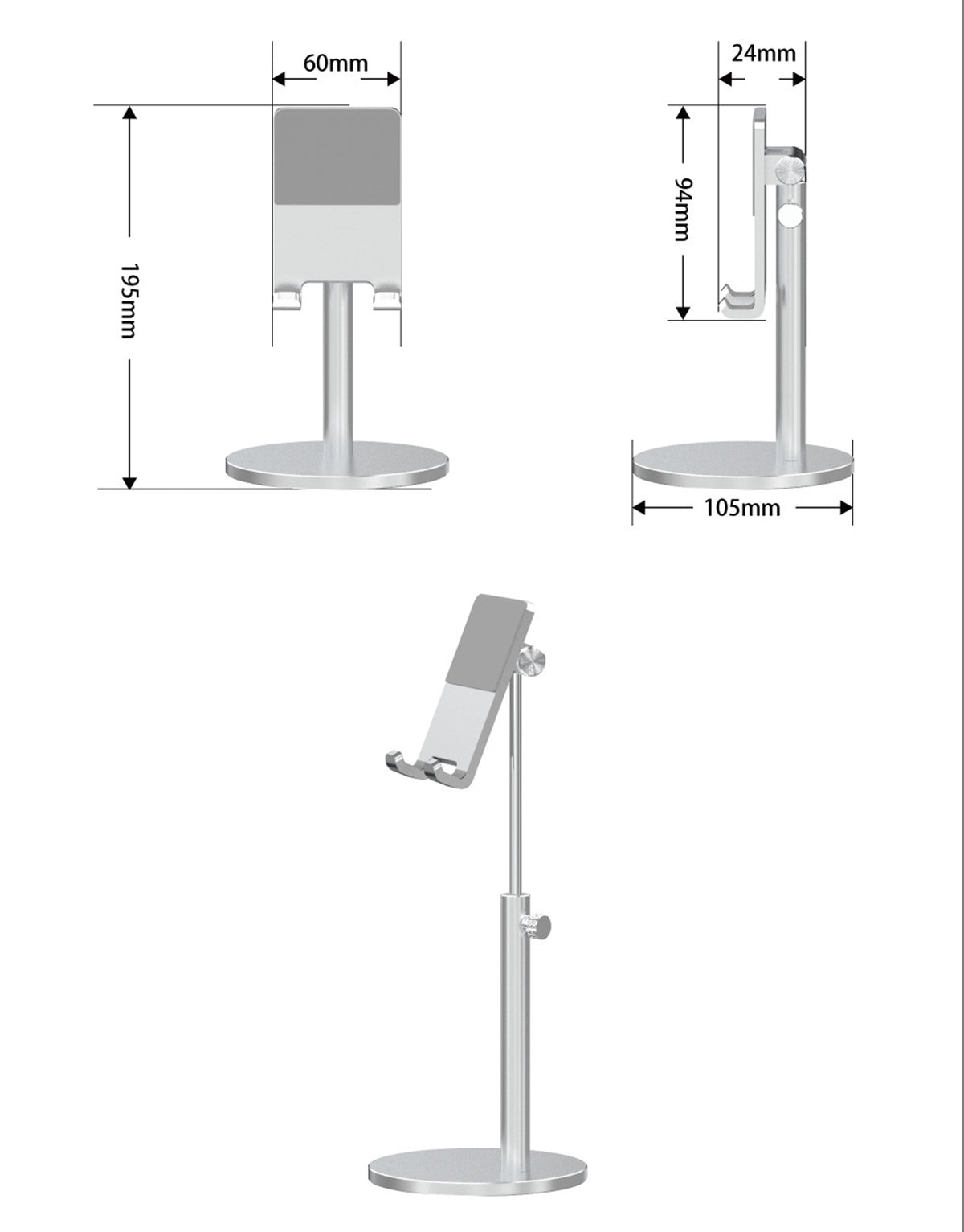 Adjustable Tablet Stand Holder Cell Phone Stand(Max 13 inch) Aluminum Alloy