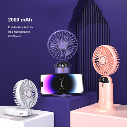 Portable Handheld Fan Small Fan USB Rechargeable Personal Hand Held Fan W/5 Speed