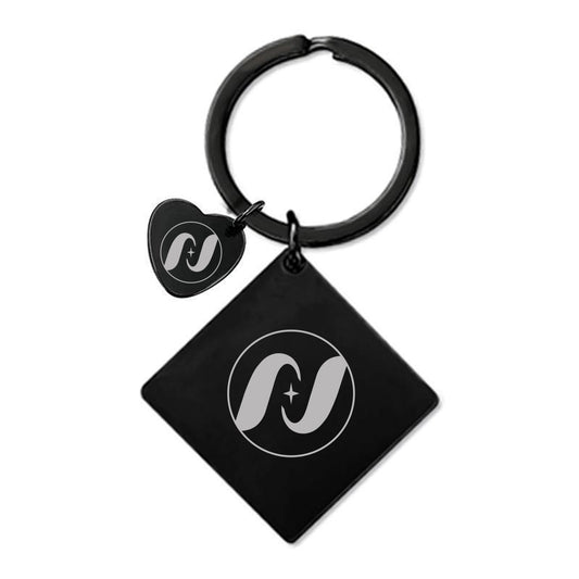 30 x 30 x 2 mm Black Square Tag Keychain W/ Small Heart Tag 15 mm