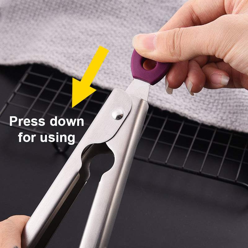 12" 304 Stainless Steel Food Tongs w/Silicone Locking Clip Barbeque Kitchen Tongs (Strip-shaped)