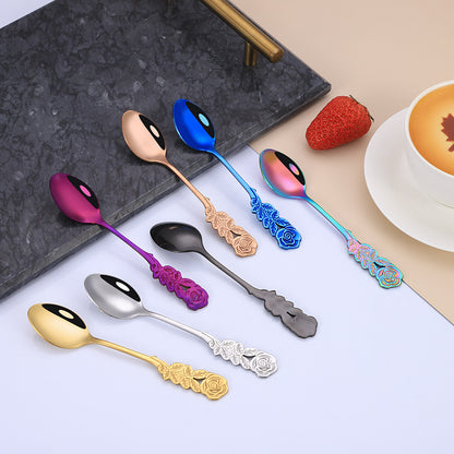 Coffee Spoons Stainless Steel Rose Handle Teaspoons Durable Dessert Spoons