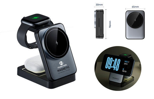 Magnetic 3" 1 Wireless Charging Station Travel Charger For Multiple Devices W/Night Light