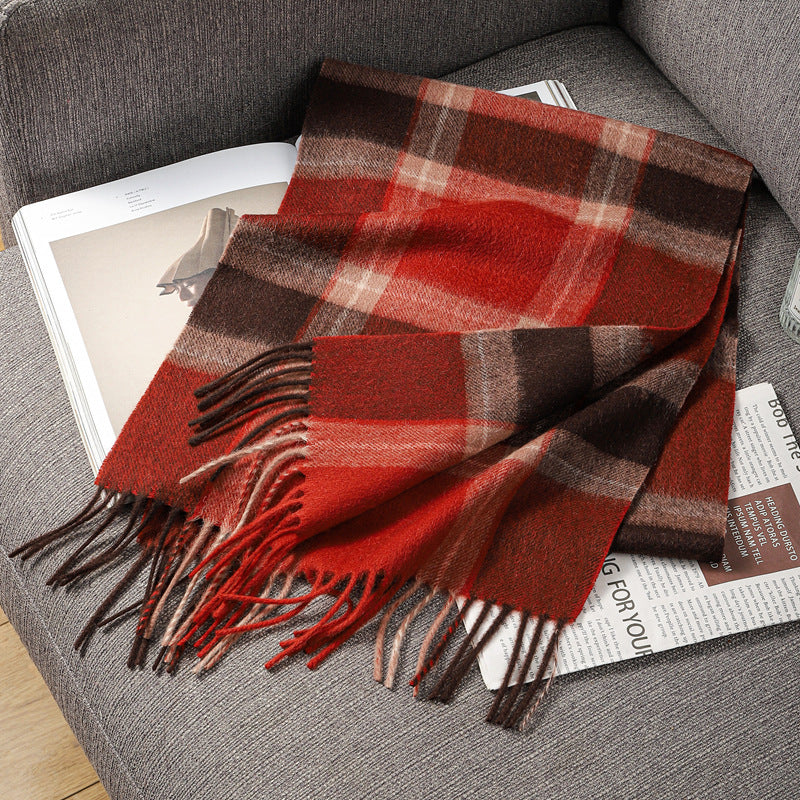 69'' Cashmere 100% Lambswool Tartan Scarf Warm Autumn Winter Scarf Solid Color Fringed Wool Scarf