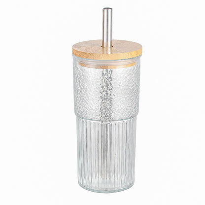 20 oz Drinking Glass Cup with Bamboo Lid and Stainless Steel Straw
