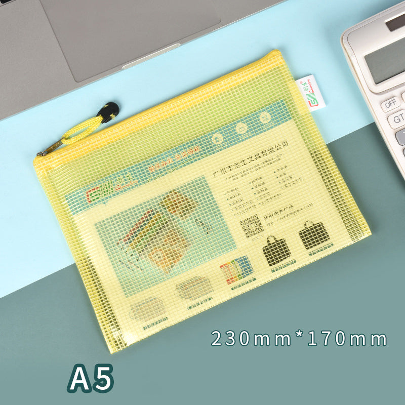 A5 Size Mesh Zipper Pouch Document Holder Bag File Document Pouch For School Office